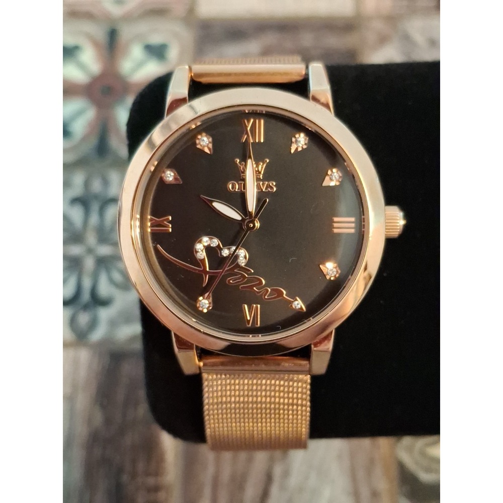 OLEVS 5500L 36mm. Goldtone WOMENS WATCH. Quartz Mvmnt,Mesh Strap,Rhinestones.